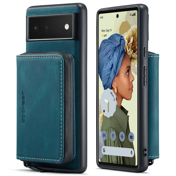 JEEHOOD For Google Pixel 7 Kickstand Zipper Wallet Phone Case Detachable Leather Coated TPU Phone Case - Blue