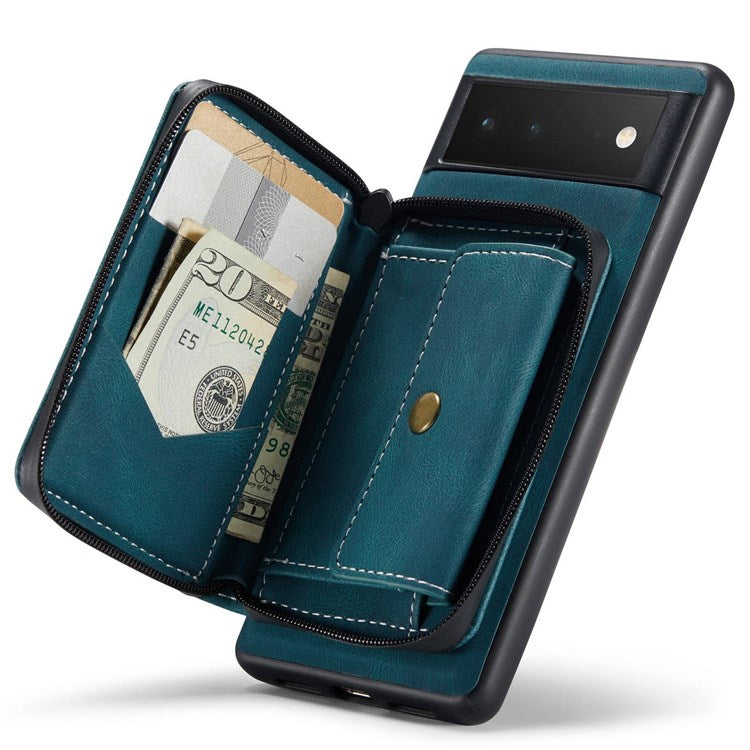 JEEHOOD For Google Pixel 7 Kickstand Zipper Wallet Phone Case Detachable Leather Coated TPU Phone Case - Blue