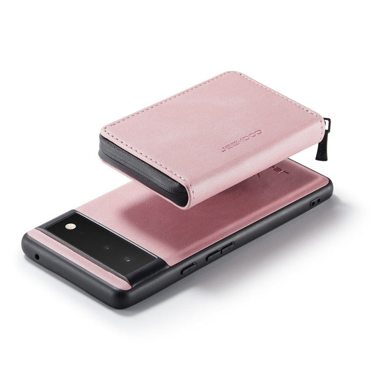 JEEHOOD For Google Pixel 7 Kickstand Zipper Wallet Phone Case Detachable Leather Coated TPU Phone Case - Pink