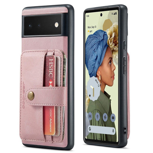 JEEHOOD Shockproof Phone Cover for Google Pixel 6 RFID Blocking Wallet Phone Case Anti-Scratch Phone Shell Support Wireless Charging - Pink