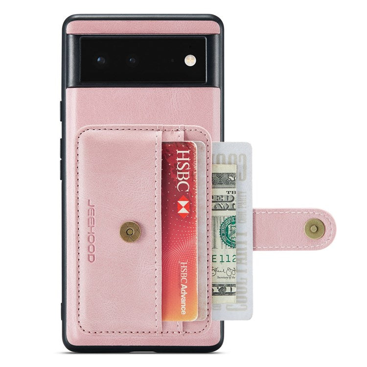 JEEHOOD Shockproof Phone Cover for Google Pixel 6 RFID Blocking Wallet Phone Case Anti-Scratch Phone Shell Support Wireless Charging - Pink