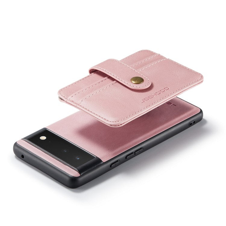 JEEHOOD Shockproof Phone Cover for Google Pixel 6 RFID Blocking Wallet Phone Case Anti-Scratch Phone Shell Support Wireless Charging - Pink