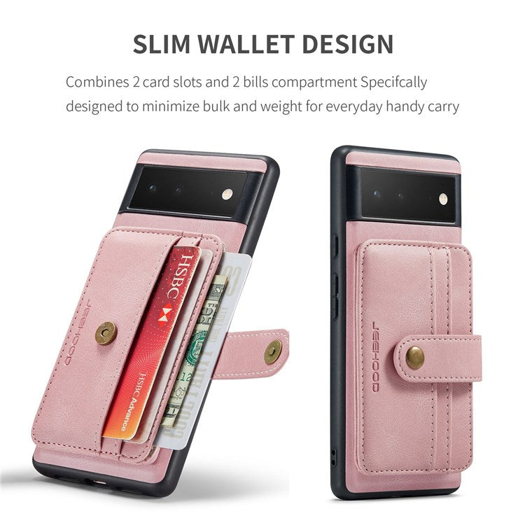 JEEHOOD Shockproof Phone Cover for Google Pixel 6 RFID Blocking Wallet Phone Case Anti-Scratch Phone Shell Support Wireless Charging - Pink
