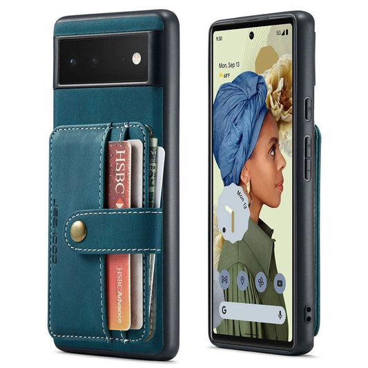 JEEHOOD Shockproof Phone Cover for Google Pixel 6 RFID Blocking Wallet Phone Case Anti-Scratch Phone Shell Support Wireless Charging - Blue