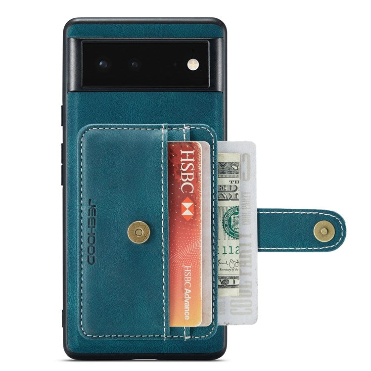 JEEHOOD Shockproof Phone Cover for Google Pixel 6 RFID Blocking Wallet Phone Case Anti-Scratch Phone Shell Support Wireless Charging - Blue