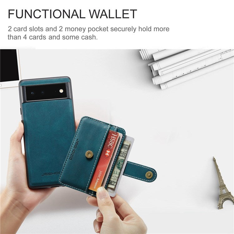 JEEHOOD Shockproof Phone Cover for Google Pixel 6 RFID Blocking Wallet Phone Case Anti-Scratch Phone Shell Support Wireless Charging - Blue