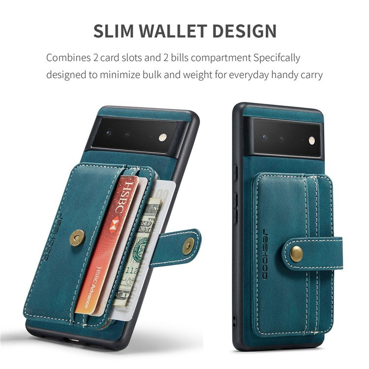 JEEHOOD Shockproof Phone Cover for Google Pixel 6 RFID Blocking Wallet Phone Case Anti-Scratch Phone Shell Support Wireless Charging - Blue