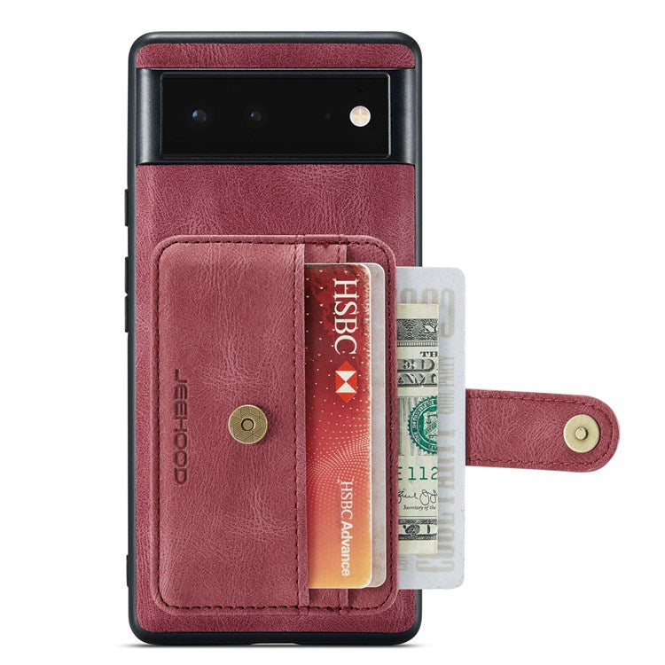 JEEHOOD Shockproof Phone Cover for Google Pixel 6 RFID Blocking Wallet Phone Case Anti-Scratch Phone Shell Support Wireless Charging - Red