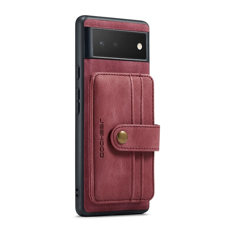 JEEHOOD Shockproof Phone Cover for Google Pixel 6 RFID Blocking Wallet Phone Case Anti-Scratch Phone Shell Support Wireless Charging - Red