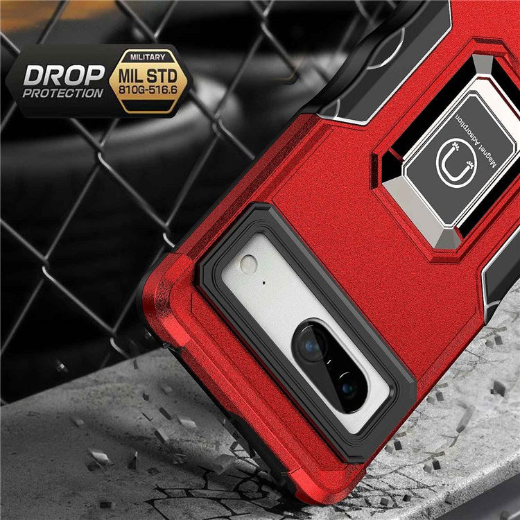 For Google Pixel 7 Sweat-proof Hard PC Soft TPU Hybrid Case Foldable Kickstand Anti-wear Phone Cover with Car Mount Metal Sheet - Rose Gold