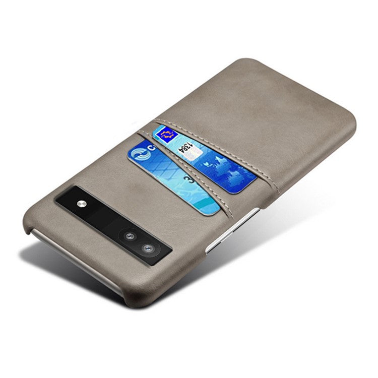 For Google Pixel 6a 5G Anti-fall Phone Case with Dual Card Slots PU Leather Coated Hard PC Ultra-thin Back Cover Shell - Grey