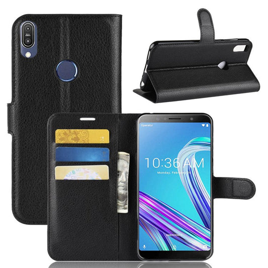 Litchi Skin Wallet Leather Stand Case for Asus Zenfone Max Pro (M1) ZB601KL - Black