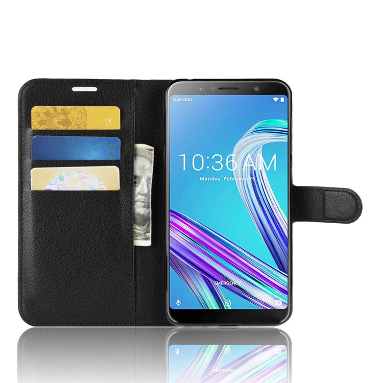 Litchi Skin Wallet Leather Stand Case for Asus Zenfone Max Pro (M1) ZB601KL - Black