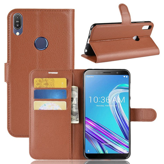 Litchi Skin Leather Stand Cover with Card Slots for Asus Zenfone Max Pro (M1) ZB601KL - Brown