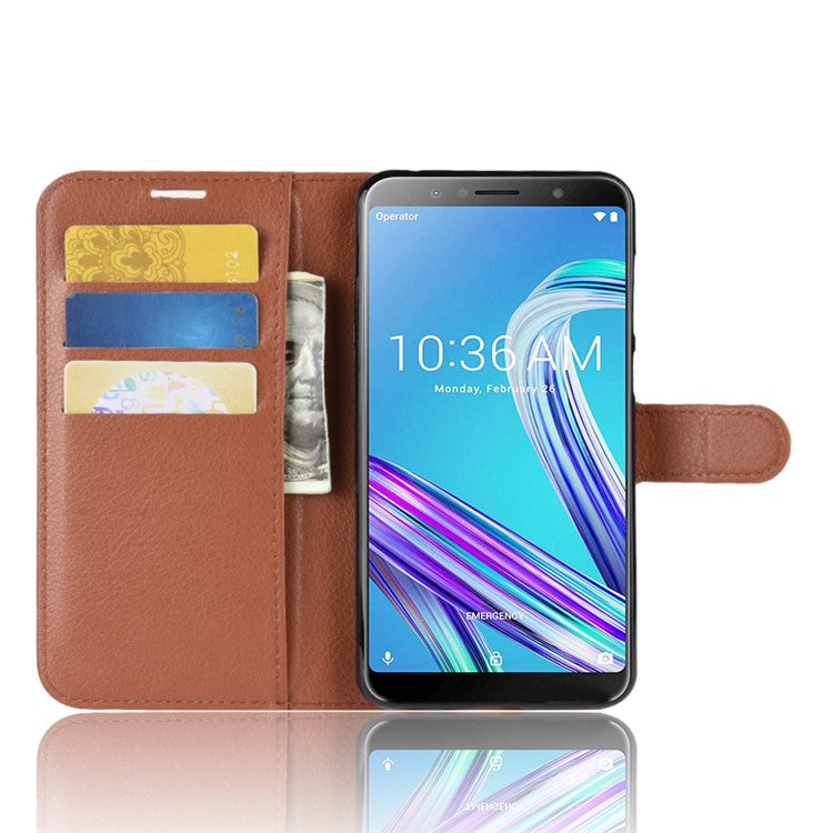 Litchi Skin Leather Stand Cover with Card Slots for Asus Zenfone Max Pro (M1) ZB601KL - Brown