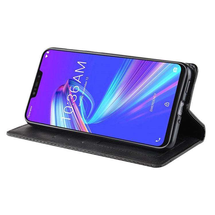 Vintage Style Wallet Leather Stand Cover for Asus Zenfone Max (M2) ZB633KL - Black