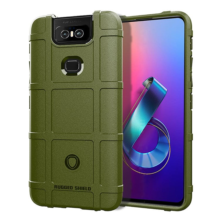 Grid Texture Rugged Shield Square TPU Case Accessory for Asus Zenfone 6 ZS630KL - Green