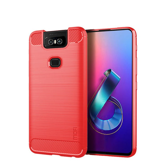MOFI Carbon Fiber Texture Brushed TPU Phone Case for Asus Zenfone 6 ZS630KL - Red