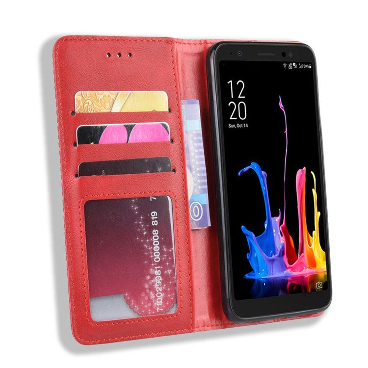 Vintage Style Leather Wallet Case for Asus ZenFone Live (L2) - Red