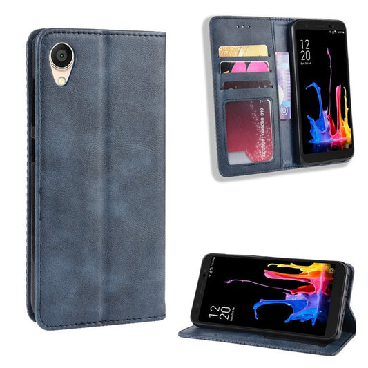 Vintage Style Leather Wallet Stand Case for Asus ZenFone Live (L1) ZA550KL - Blue