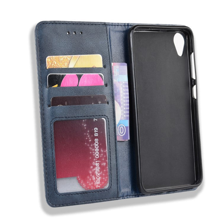 Vintage Style Leather Wallet Stand Case for Asus ZenFone Live (L1) ZA550KL - Blue
