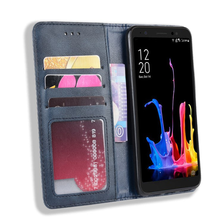 Vintage Style Leather Wallet Stand Case for Asus ZenFone Live (L1) ZA550KL - Blue