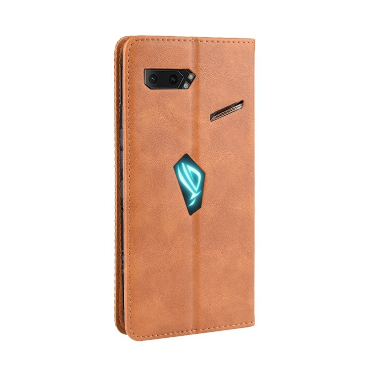 Retro Auto-absorbed PU Leather Wallet Cover Case for Asus ROG Phone II ZS660KL - Brown