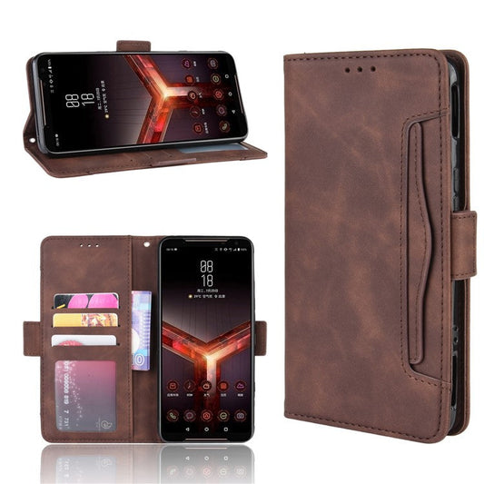 PU Leather Phone Case Covering with Card Slots for Asus ROG Phone II ZS660KL - Coffee