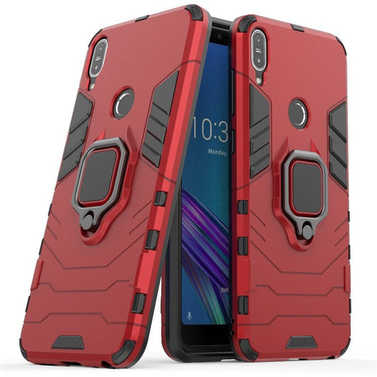 Cool Armor Guard Ring Holder Kickstand PC TPU Hybrid Cell Phone Case for Asus ZenFone Max Pro (M1) ZB602KL - Red