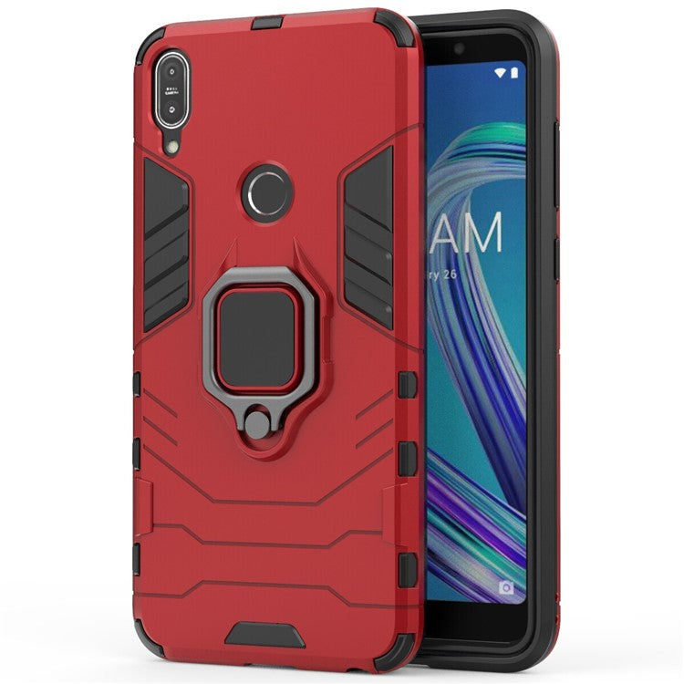 Cool Armor Guard Ring Holder Kickstand PC TPU Hybrid Cell Phone Case for Asus ZenFone Max Pro (M1) ZB602KL - Red