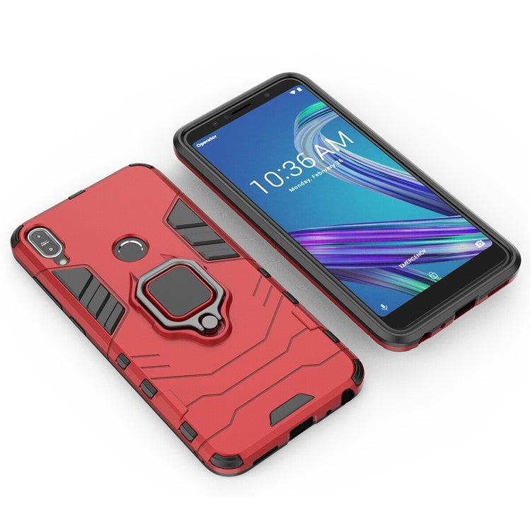 Cool Armor Guard Ring Holder Kickstand PC TPU Hybrid Cell Phone Case for Asus ZenFone Max Pro (M1) ZB602KL - Red