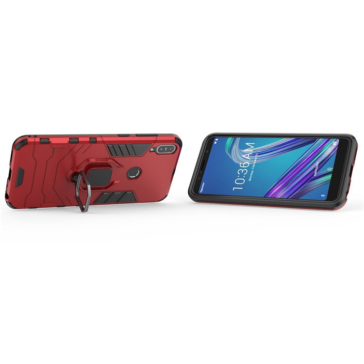 Cool Armor Guard Ring Holder Kickstand PC TPU Hybrid Cell Phone Case for Asus ZenFone Max Pro (M1) ZB602KL - Red