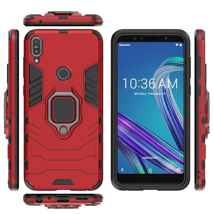 Cool Armor Guard Ring Holder Kickstand PC TPU Hybrid Cell Phone Case for Asus ZenFone Max Pro (M1) ZB602KL - Red