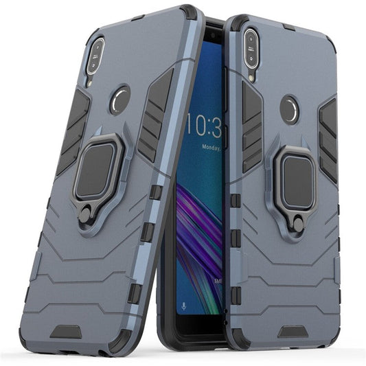 Cool Armor Guard Ring Holder Kickstand PC TPU Hybrid Cell Phone Case for Asus ZenFone Max Pro (M1) ZB602KL - Blue