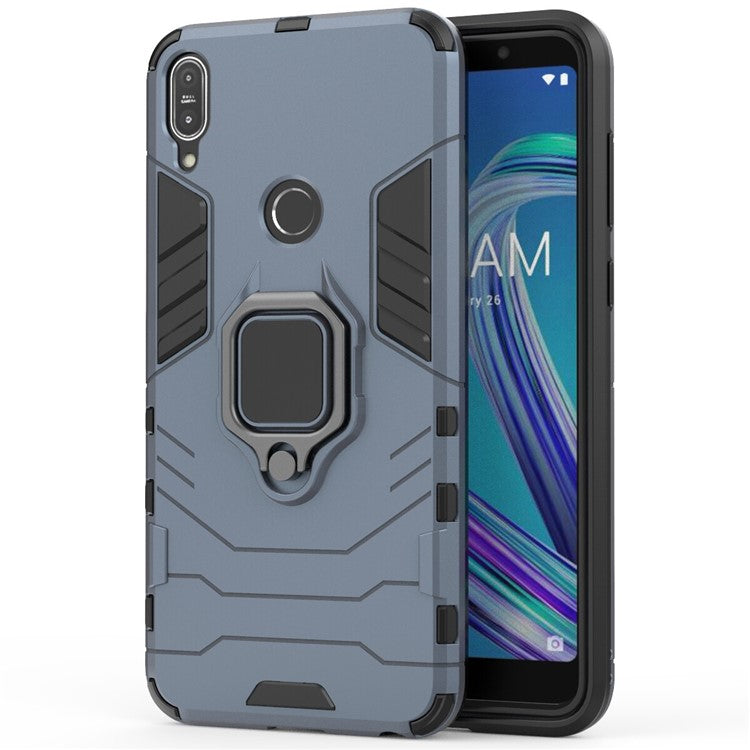 Cool Armor Guard Ring Holder Kickstand PC TPU Hybrid Cell Phone Case for Asus ZenFone Max Pro (M1) ZB602KL - Blue