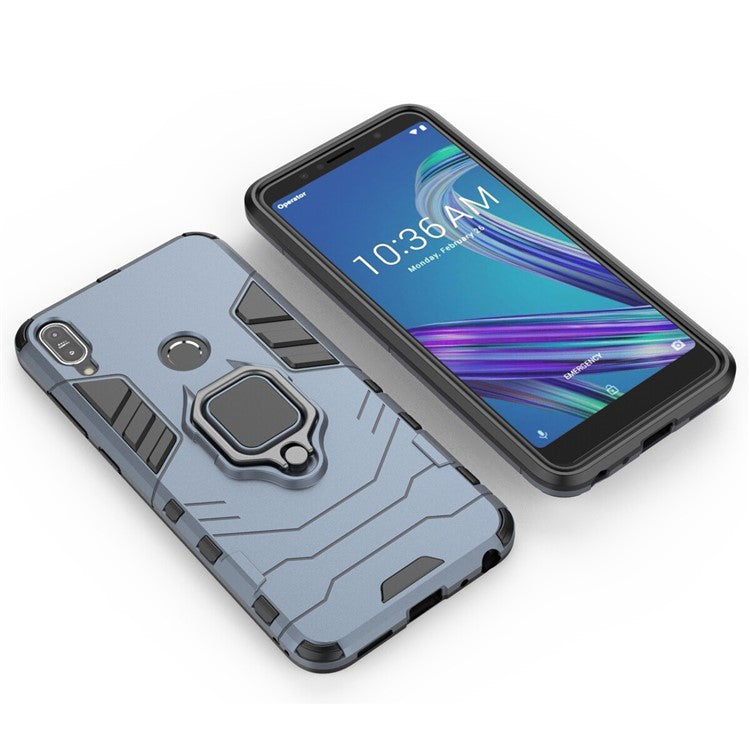 Cool Armor Guard Ring Holder Kickstand PC TPU Hybrid Cell Phone Case for Asus ZenFone Max Pro (M1) ZB602KL - Blue
