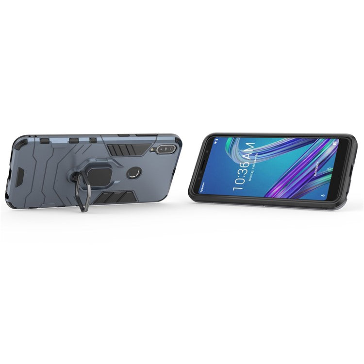 Cool Armor Guard Ring Holder Kickstand PC TPU Hybrid Cell Phone Case for Asus ZenFone Max Pro (M1) ZB602KL - Blue