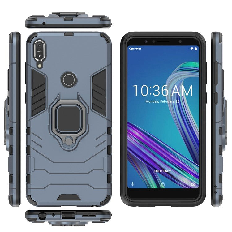 Cool Armor Guard Ring Holder Kickstand PC TPU Hybrid Cell Phone Case for Asus ZenFone Max Pro (M1) ZB602KL - Blue