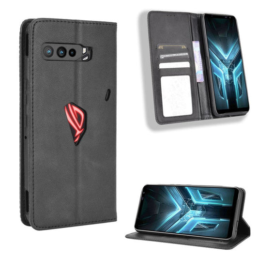 Retro Leather Stylish Phone Shell for Asus ROG Phone 3/ZS661KS/ROG Phone 3 Strix - Black