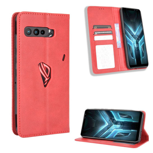 Retro Leather Stylish Phone Shell for Asus ROG Phone 3/ZS661KS/ROG Phone 3 Strix - Red
