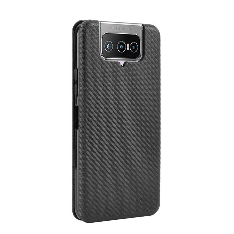 Auto-absorbed Carbon Fiber Texture Stand Leather Case with Card Slot for Asus Zenfone 7 ZS670KS/7 Pro ZS671KS - Black
