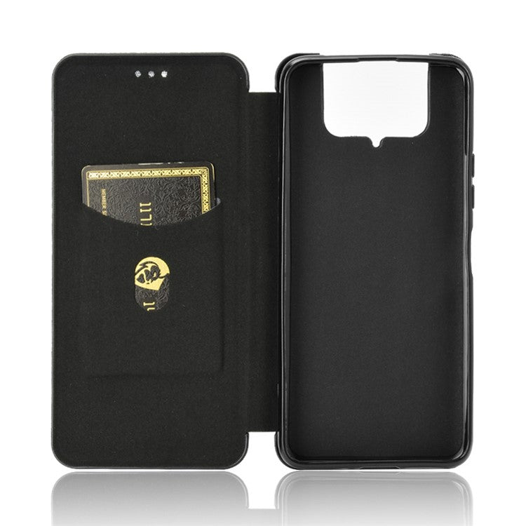 Auto-absorbed Carbon Fiber Texture Stand Leather Case with Card Slot for Asus Zenfone 7 ZS670KS/7 Pro ZS671KS - Black