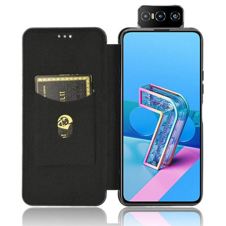 Auto-absorbed Carbon Fiber Texture Stand Leather Case with Card Slot for Asus Zenfone 7 ZS670KS/7 Pro ZS671KS - Black