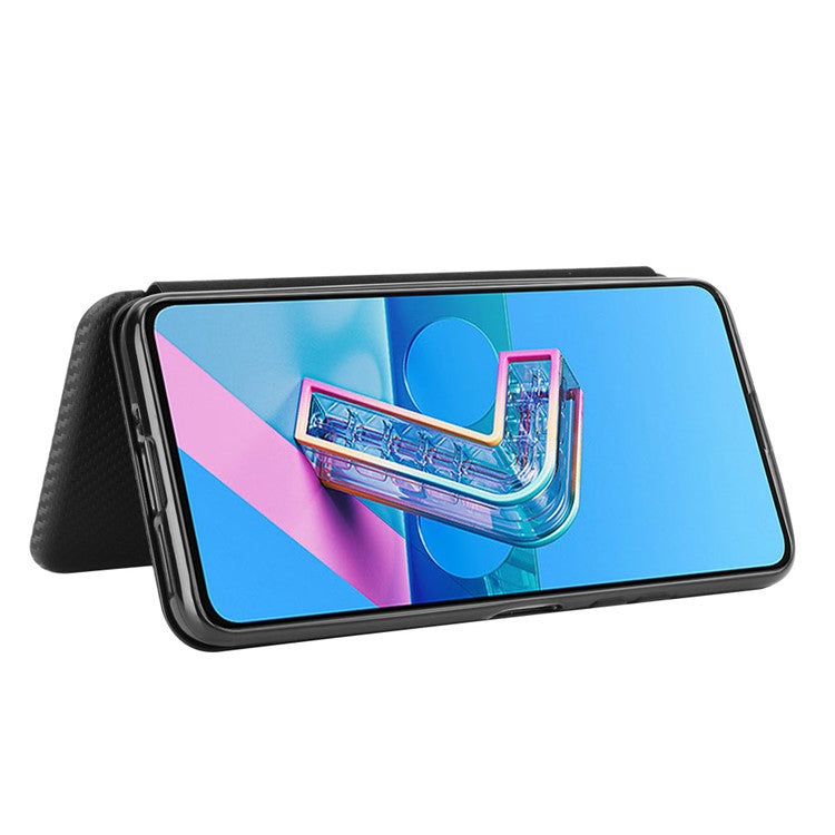 Auto-absorbed Carbon Fiber Texture Stand Leather Case with Card Slot for Asus Zenfone 7 ZS670KS/7 Pro ZS671KS - Black