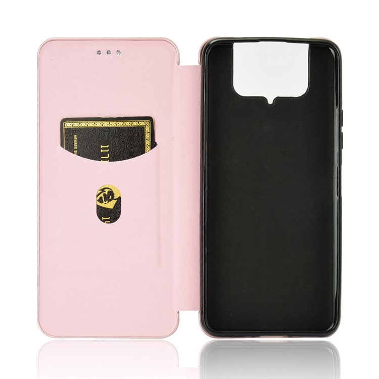 Auto-absorbed Carbon Fiber Texture Stand Leather Case with Card Slot for Asus Zenfone 7 ZS670KS/7 Pro ZS671KS - Pink