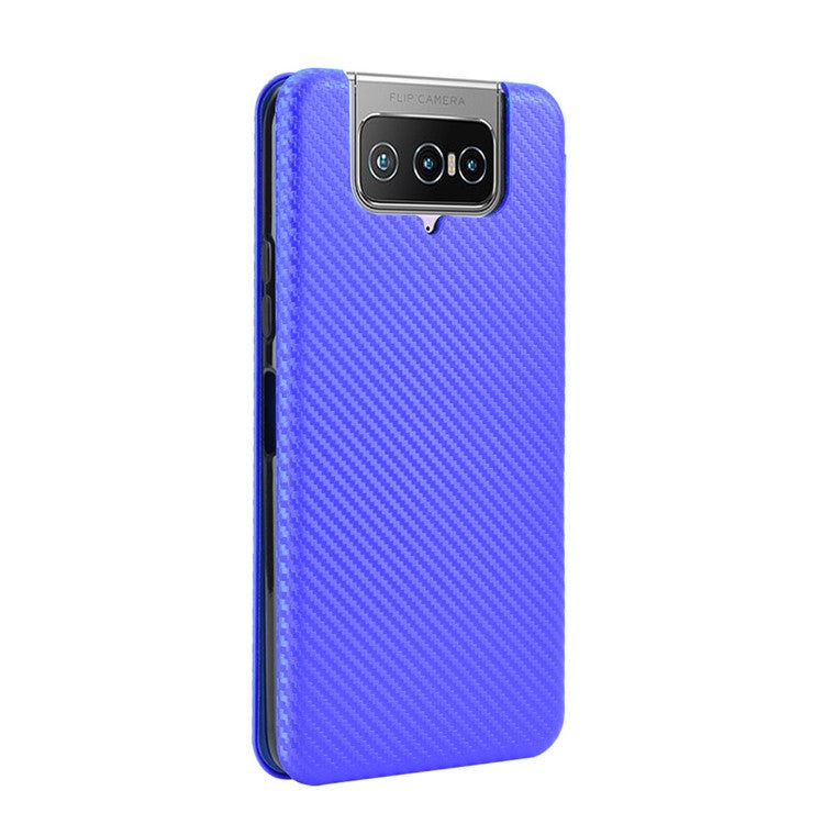 Auto-absorbed Carbon Fiber Texture Stand Leather Case with Card Slot for Asus Zenfone 7 ZS670KS/7 Pro ZS671KS - Blue