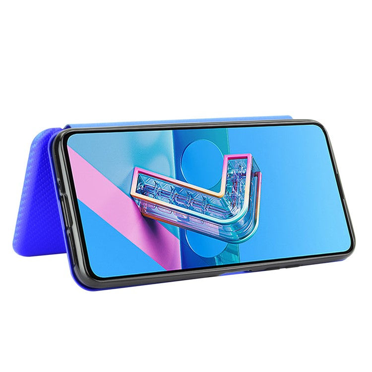 Auto-absorbed Carbon Fiber Texture Stand Leather Case with Card Slot for Asus Zenfone 7 ZS670KS/7 Pro ZS671KS - Blue