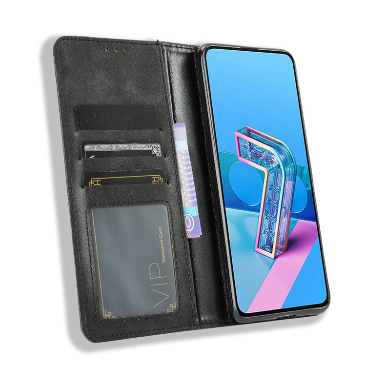 Auto-absorbed Retro PU Leather Cover for Asus Zenfone 7 Pro ZS671KS/Zenfone 7 ZS670KS - Black