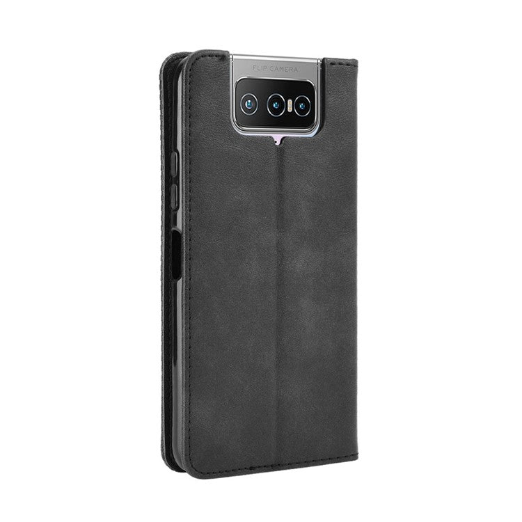 Auto-absorbed Retro PU Leather Cover for Asus Zenfone 7 Pro ZS671KS/Zenfone 7 ZS670KS - Black