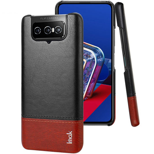 IMAK Ruiyi Series PU Leather Coated PC Shell with Screen Protector for Asus Zenfone 7 ZS670KS/7 Pro ZS671KS -  Black / Brown